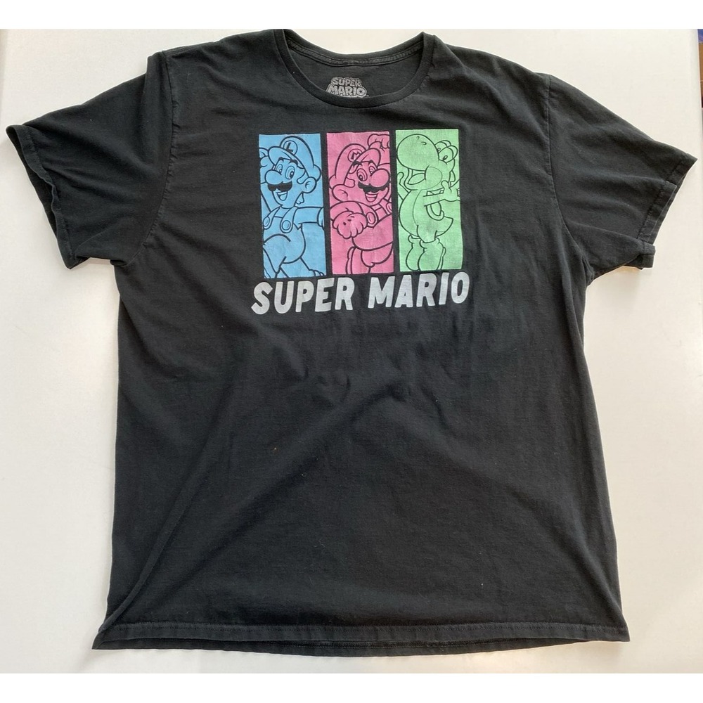 Super Mario T-Shirt Men 2XL Black Good Nintendo Luigi Yoshi Graphic Print Tee